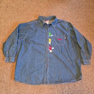 M&M's Brand Blue Denim Button Down Shirt Plus Size 22W/24W Embroidered Character